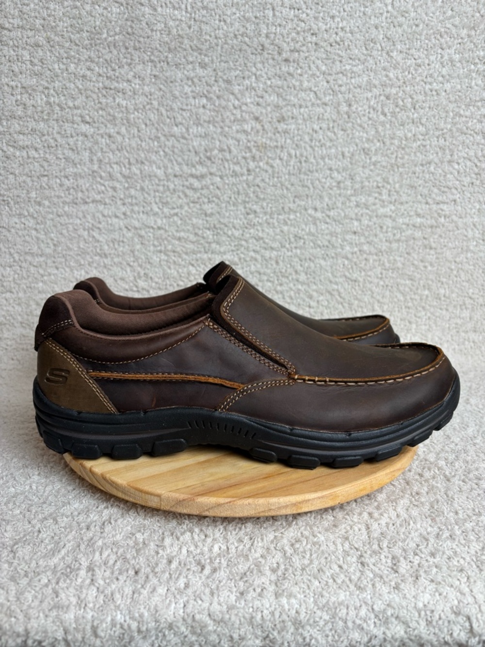 Skechers Shoes Mens 12 Brown Relaxed Braver Rayland Slip On All Season Leather